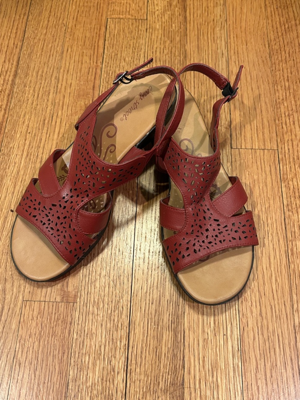 easy street Red Laser-Cut Slingback Sandals with Open Toe